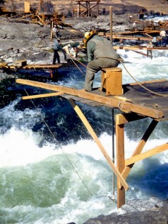 Fishing from a platform at Celilo Falls